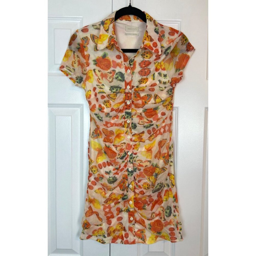 Urban Outfitters Yellow Orange Butterfly Ladybug Bodycon Mini Dress XS